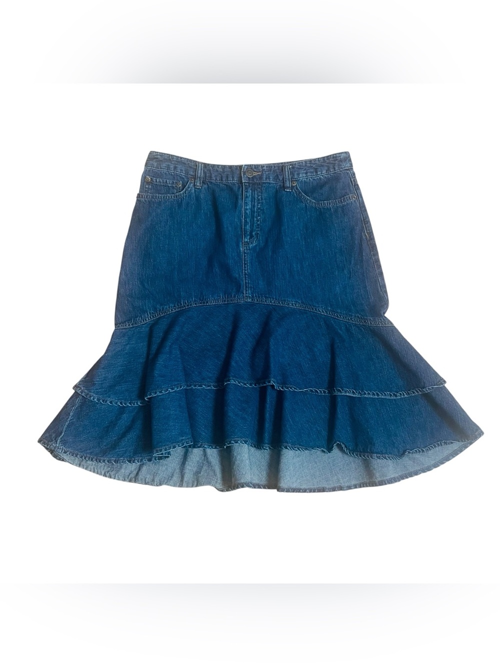 Ralph Lauren Blue Denim Tiered Ruffle Skirt